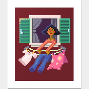 Woman In The Window Pixel Art Posters and Art